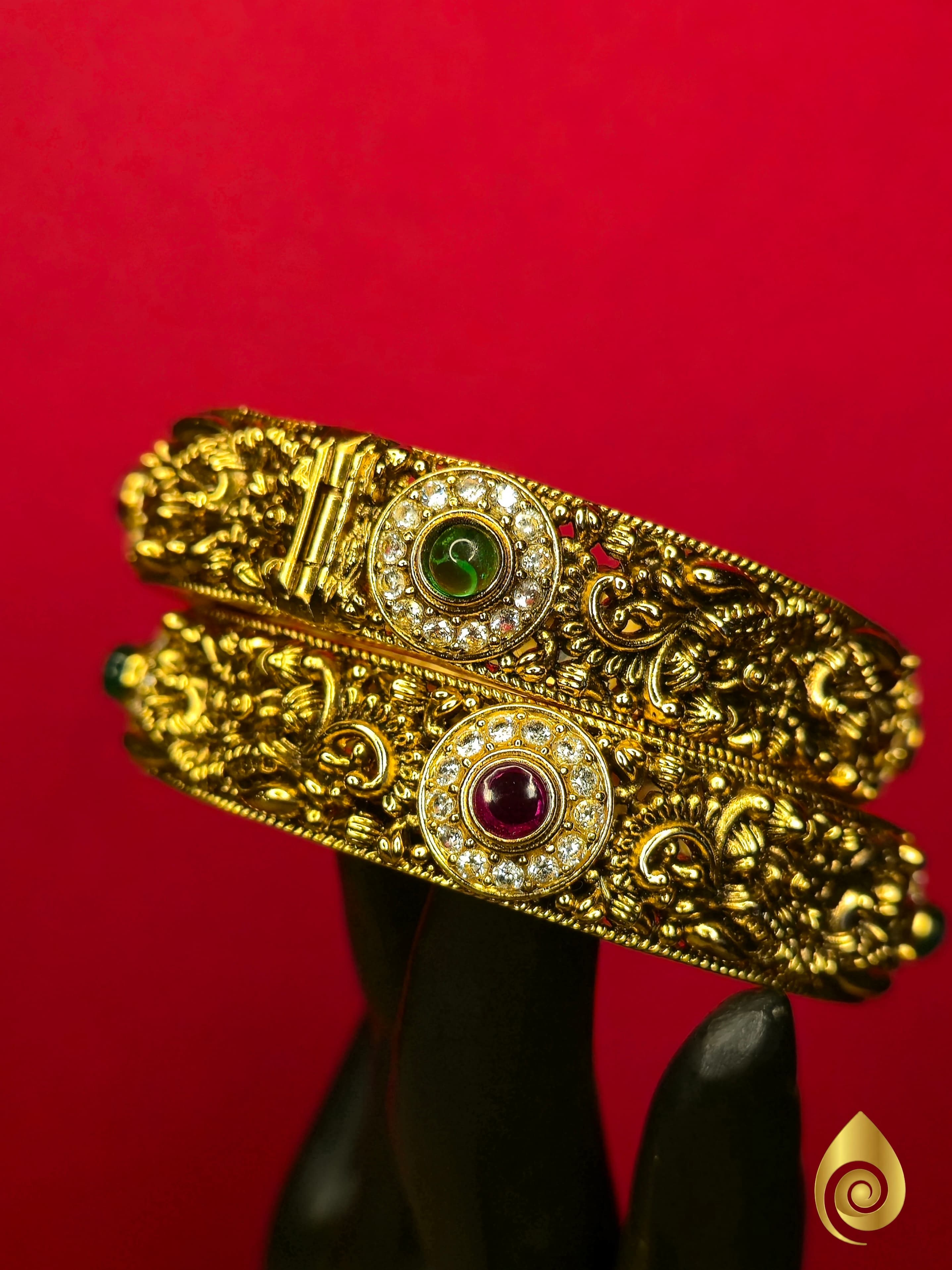 Intricate Stone-Studded Antique Bangles