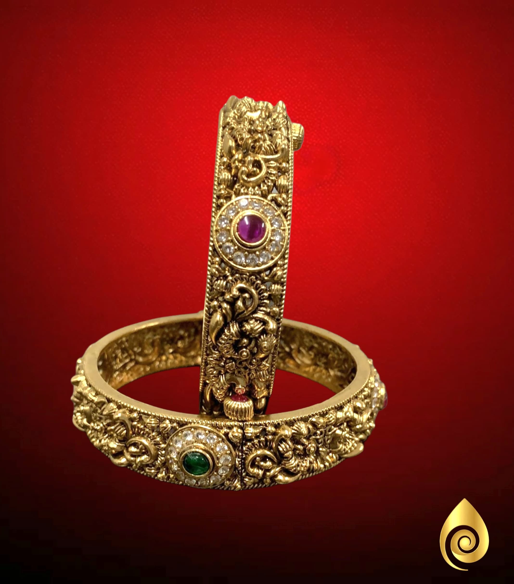 Intricate Stone-Studded Antique Bangles thumbnail 1
