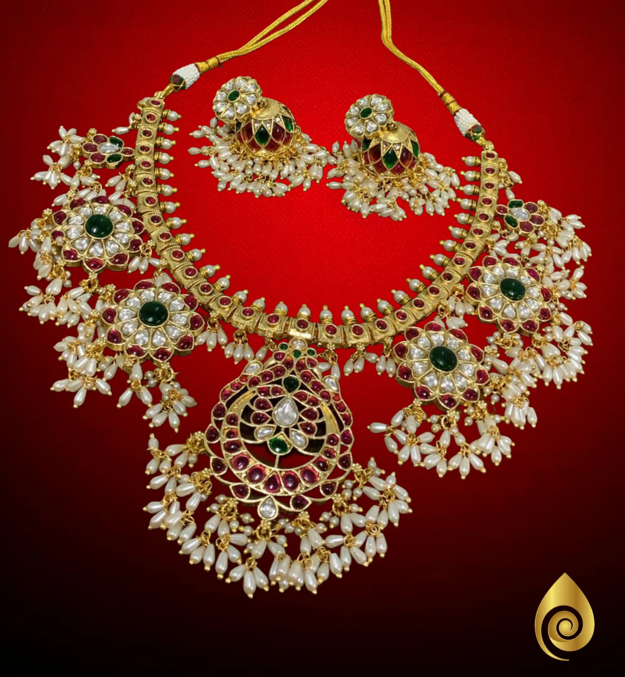 Bridal Stone & Pearl Drop Necklace Set