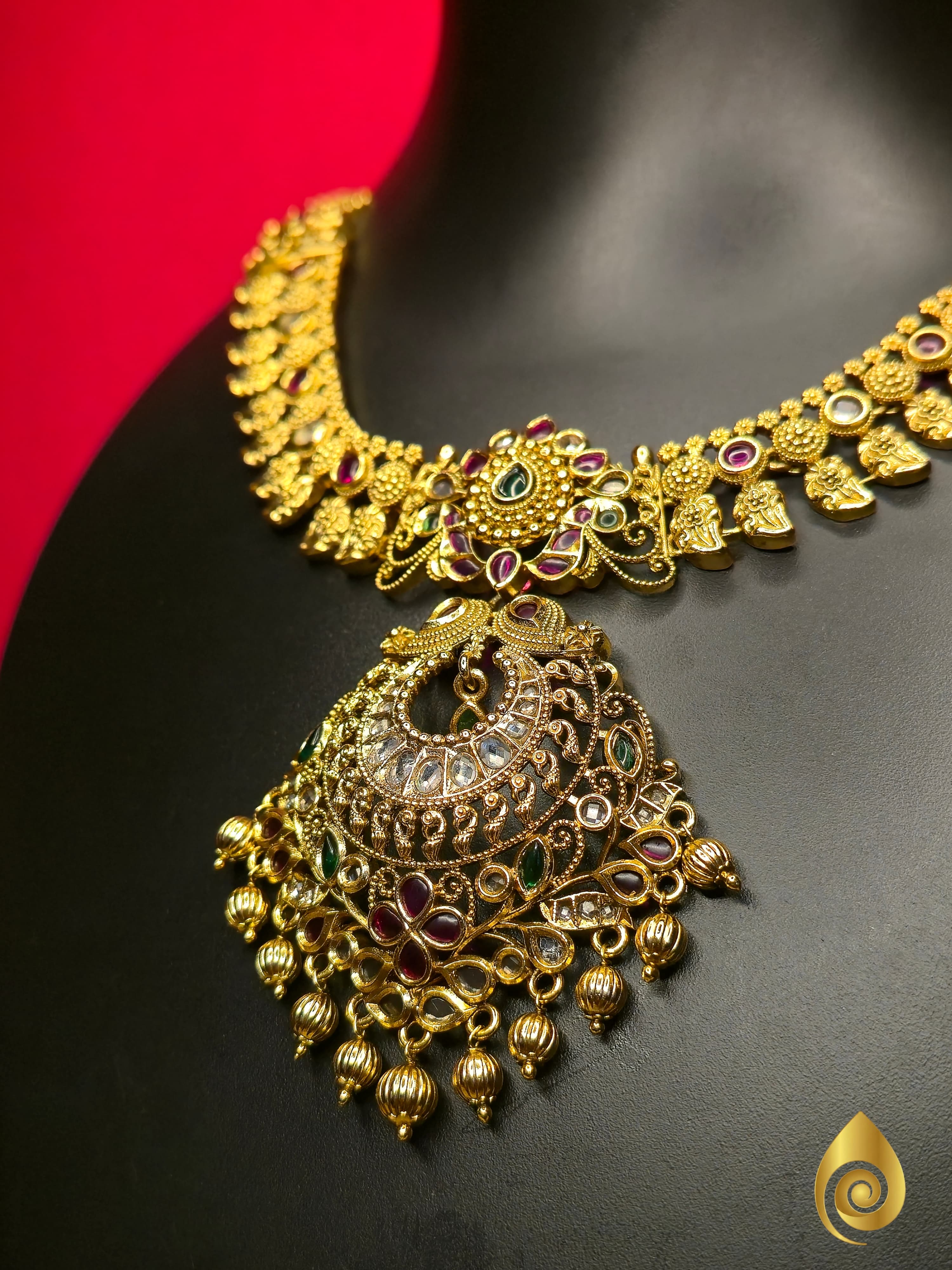 Antique Crescent Pendant Necklace Set