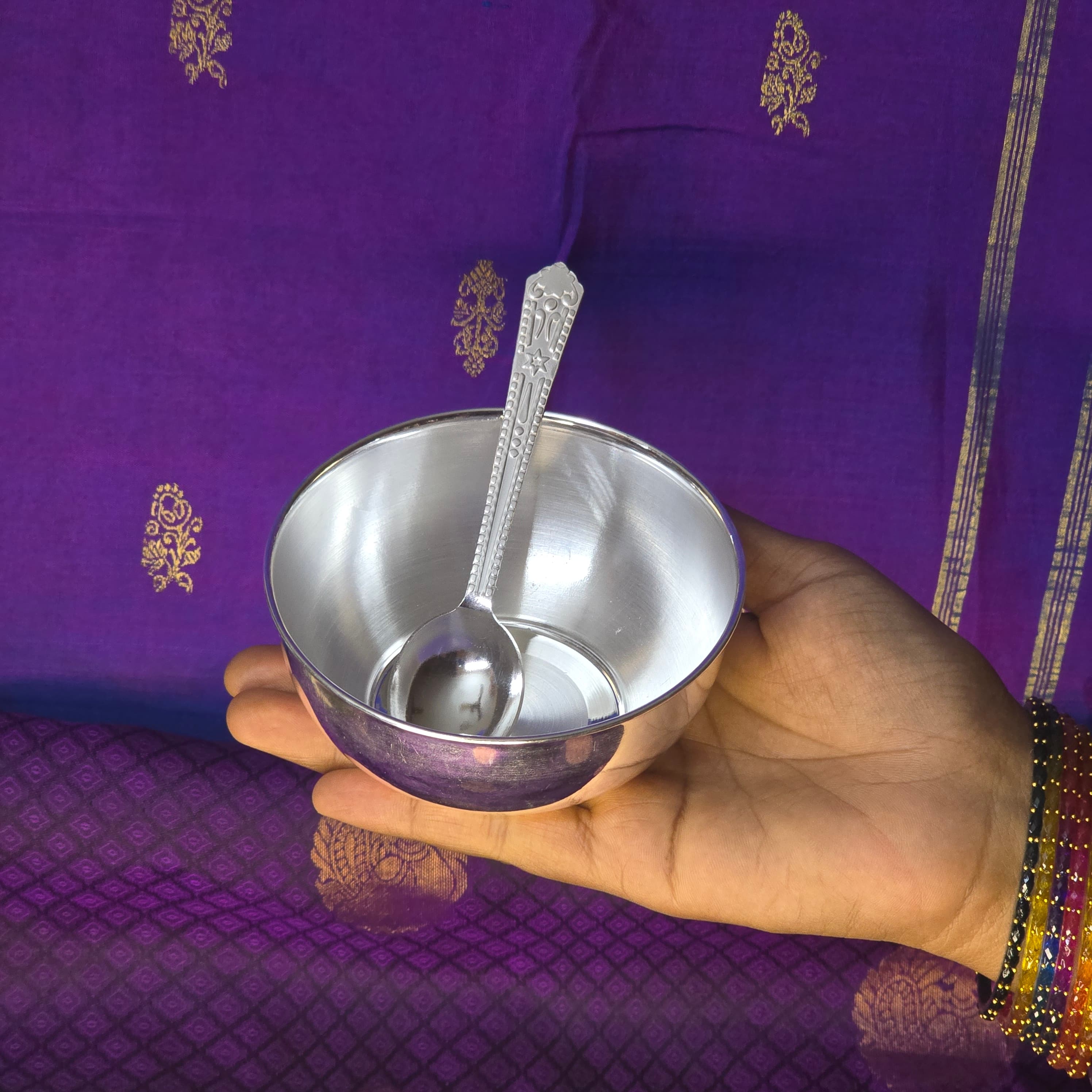 Silver Baby Bowl & Spoon Set thumbnail 1