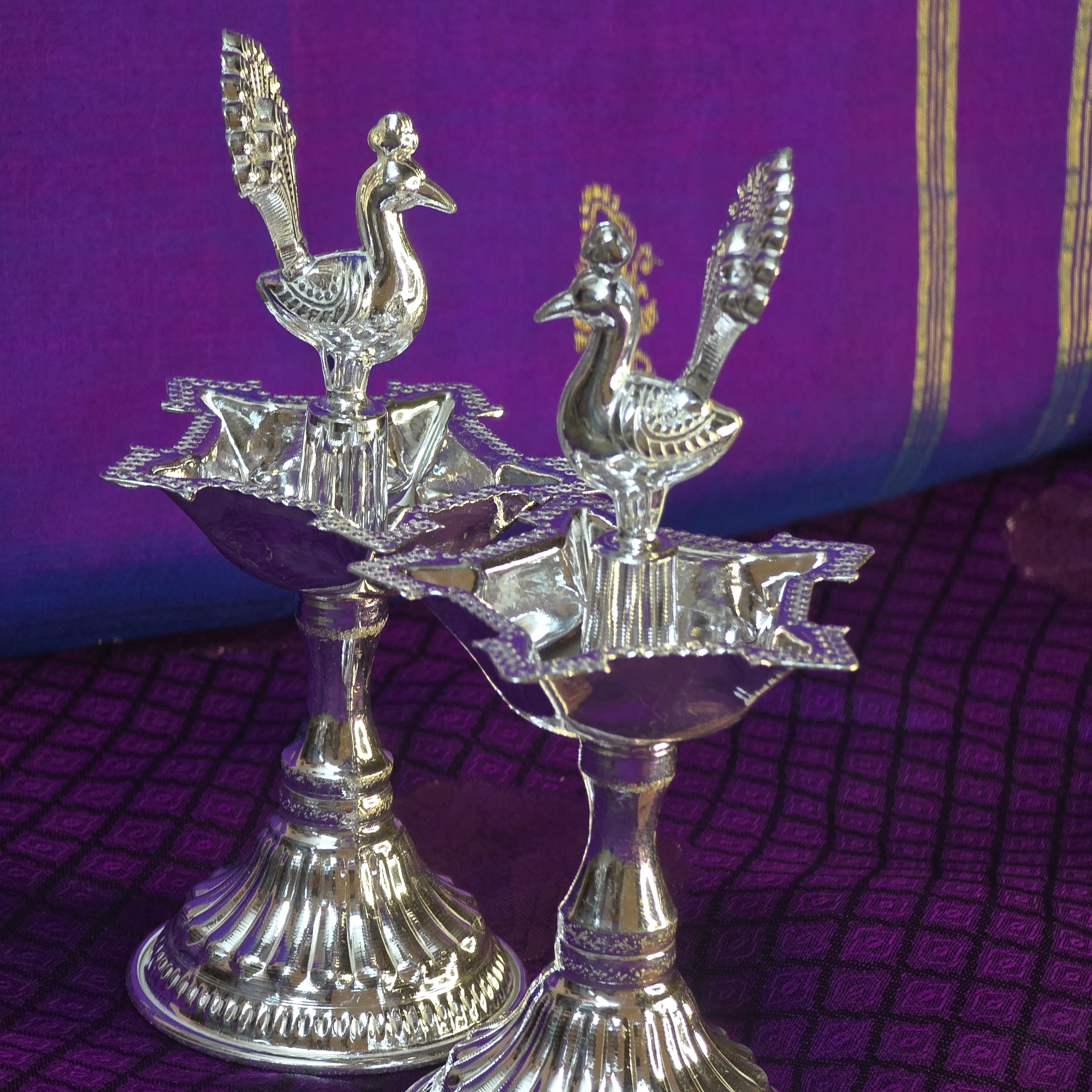 Silver Peacock Lamp thumbnail 1