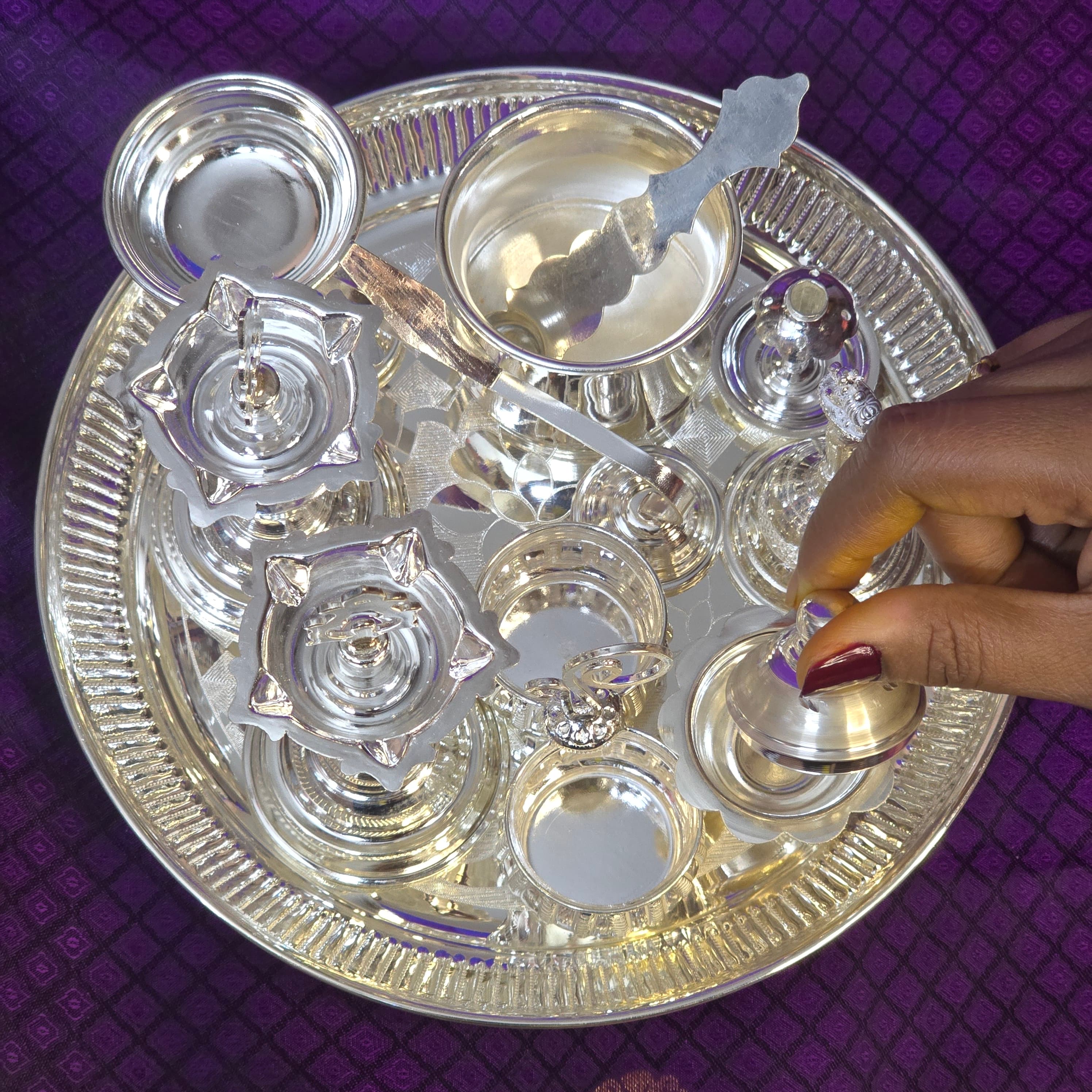 Silver Pooja Essentials Set thumbnail 1