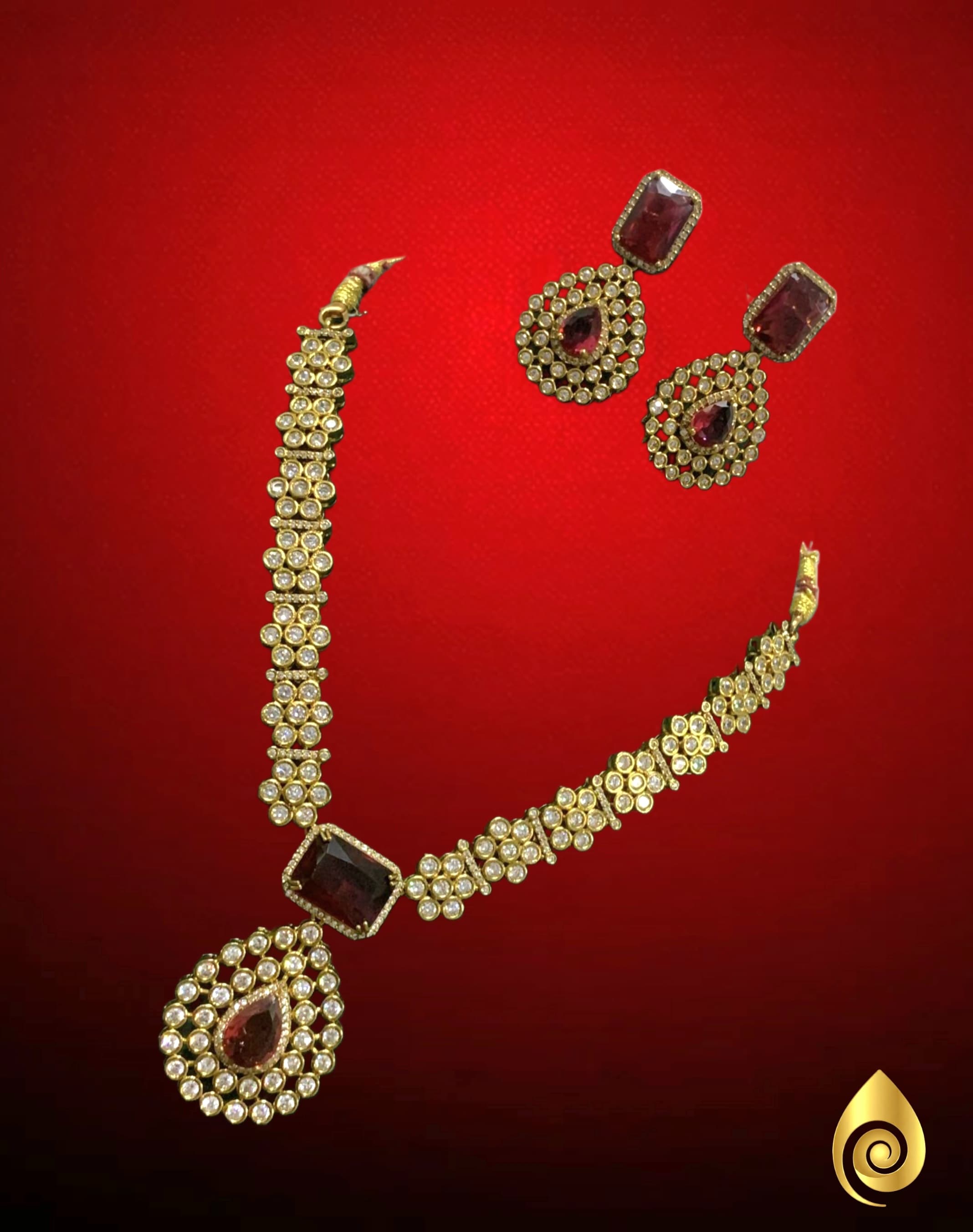 Ruby Centerpiece Stone-Studded Necklace Set